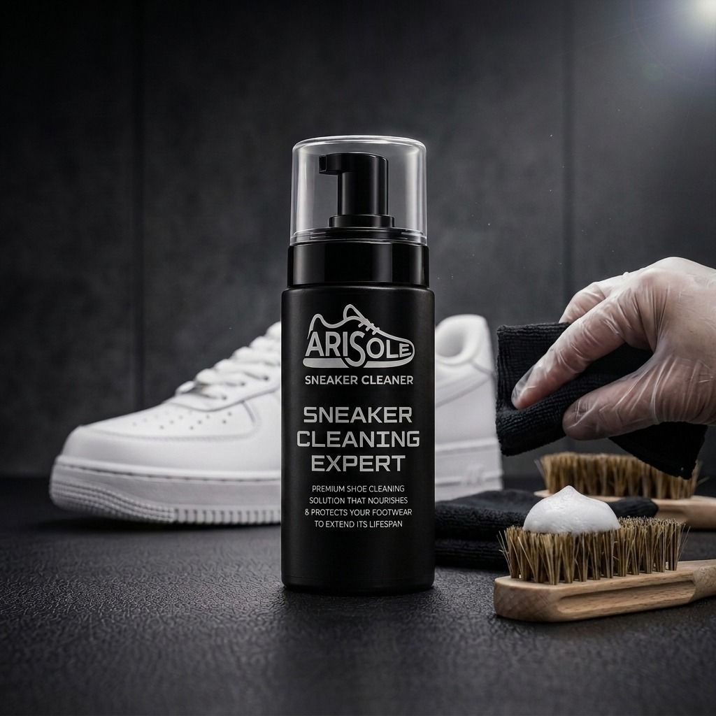 Arisole sneaker cleaning foam and shoe care product photography